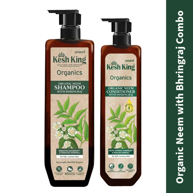 Kesh King Organics Anti Dandruff Organic Neem & Bhringraj Shampoo + Conditioner Combo, Ayurvedic - 500ml